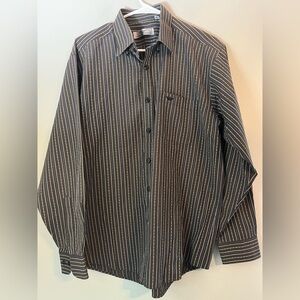 Giorgio Armani Cotton Button Down Brown Striped Shirt Size XL